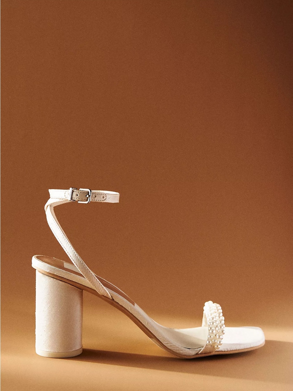 Dolce Vita Nory Pearl-Embellished Ivory Block Heel Sandals Bridal Wedding White